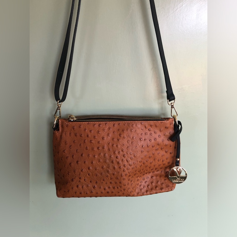VALENTINA REMINI PURSE Made in Italy Genuine Leather Brown Bag Black Shoulder